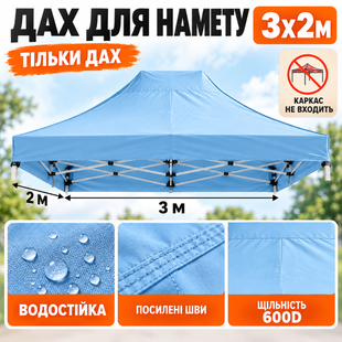 Дах на намет розсувний 2х3 м 600D Блакитний  Standart-2х3-08 фото