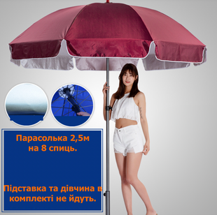 Парасолька з посиленими спицями 2,5 м на 8 спиць Бордовий напиленням 2,5m-8-06 фото